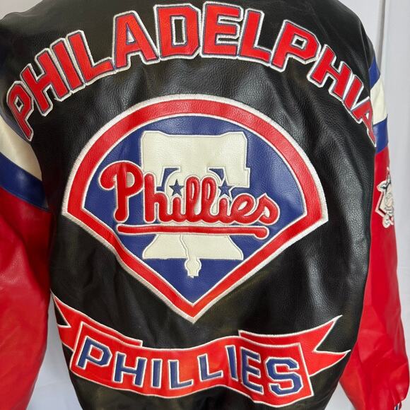 Philadelphia Phillies MLB Vintage G-III Leather Varsity Jacket Red Black Medium - Picture 4 of 12